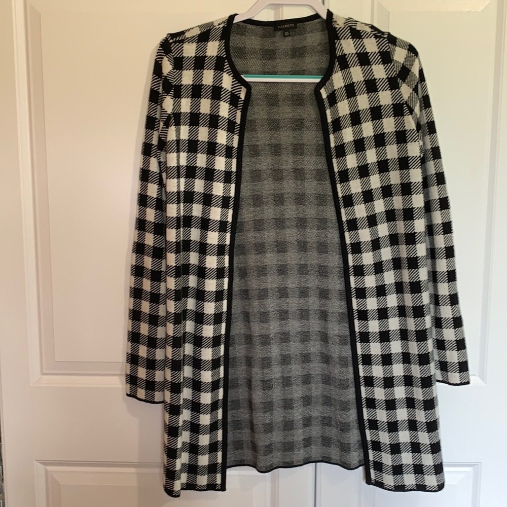 Talbots Buffalo Check Plaid Sweater Jacket XS Wool Blend Cardigan